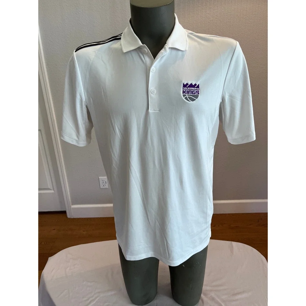 Sacramento Kings NBA Polo Shirt Mens M White Adidas Climacool Embroidered